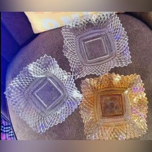 Vintage Indiana Carnival Glass Square Ruffled Diamond Point Candy/Trinket Dishes